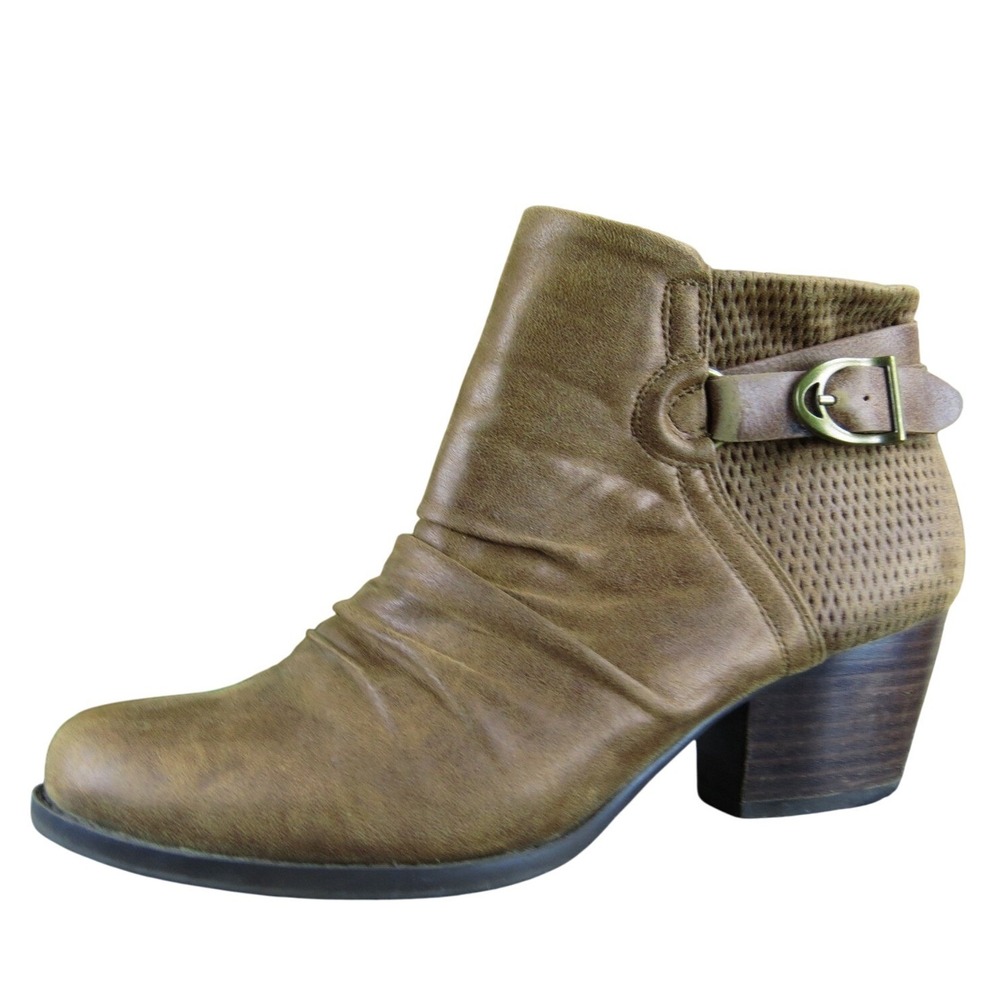 Baretraps Reinella Womens 9 Brown Heeled Ankle Boots‎ Perforated Buckle Booties